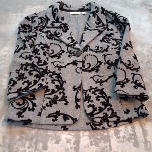 Coldwater Creek Wool Blazer Jacket‎ Sweater Womens Sz Medium Gray Black Velvet